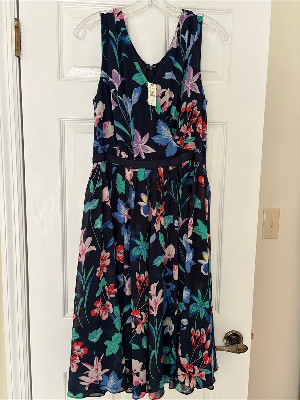 Talbots Navy Floral Sleeveless Midi Dress